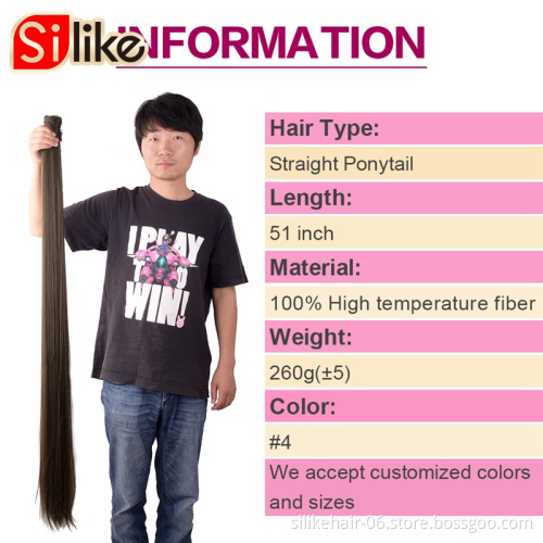 Heat Resistant Fiber Hair Extension Wrap Around Hairpiece Curly Straight Pony Tail Custom-made  Long Clip In Synthetic Ponytail